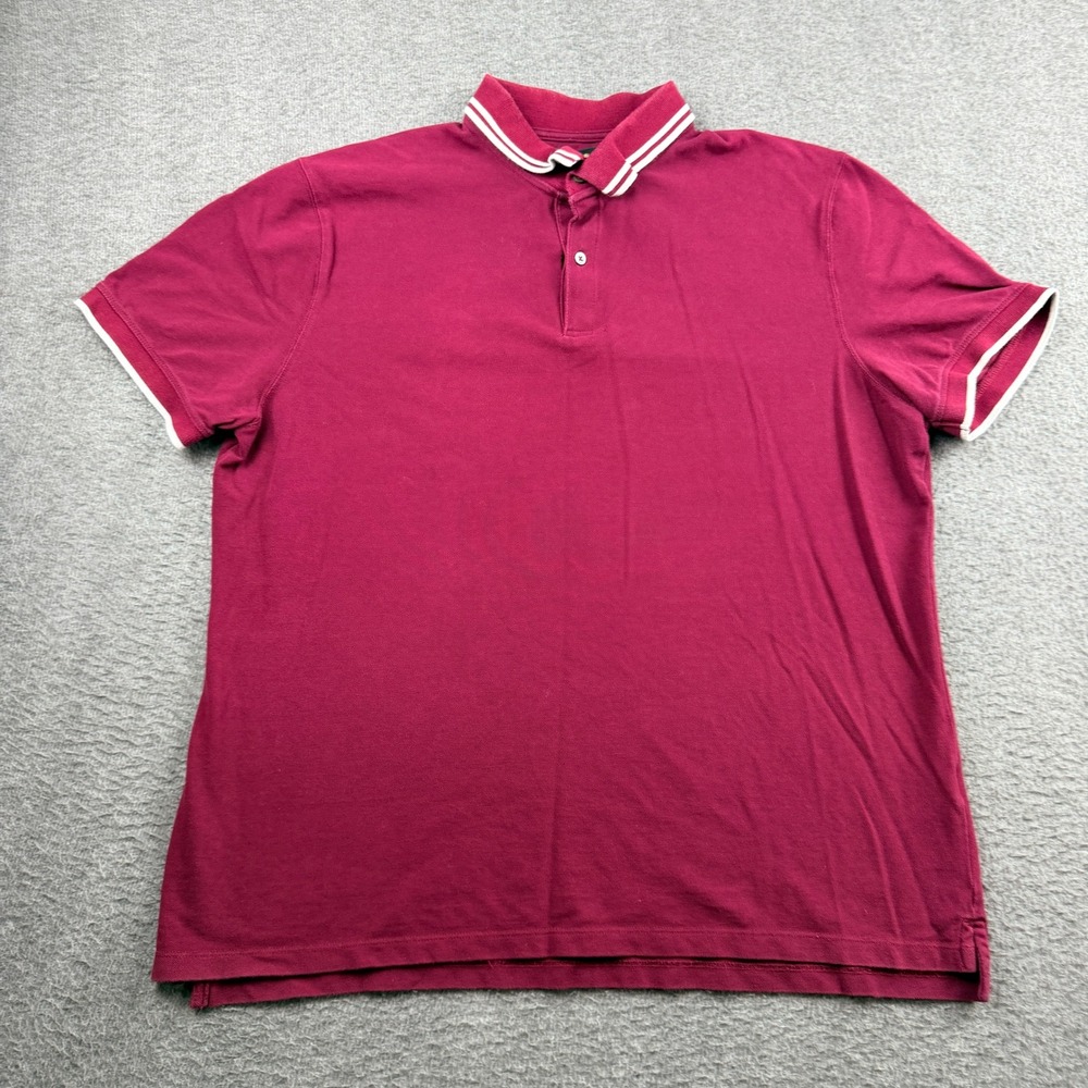 Massimo Dutti Men's XXL Burgundy Tipped Pique Polo Shirt Casual Fit Short Sleeve